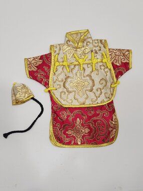 NIB Fun Wine Cover Chinese Brocade Outfit W/Separate Hat & Attached Braid
